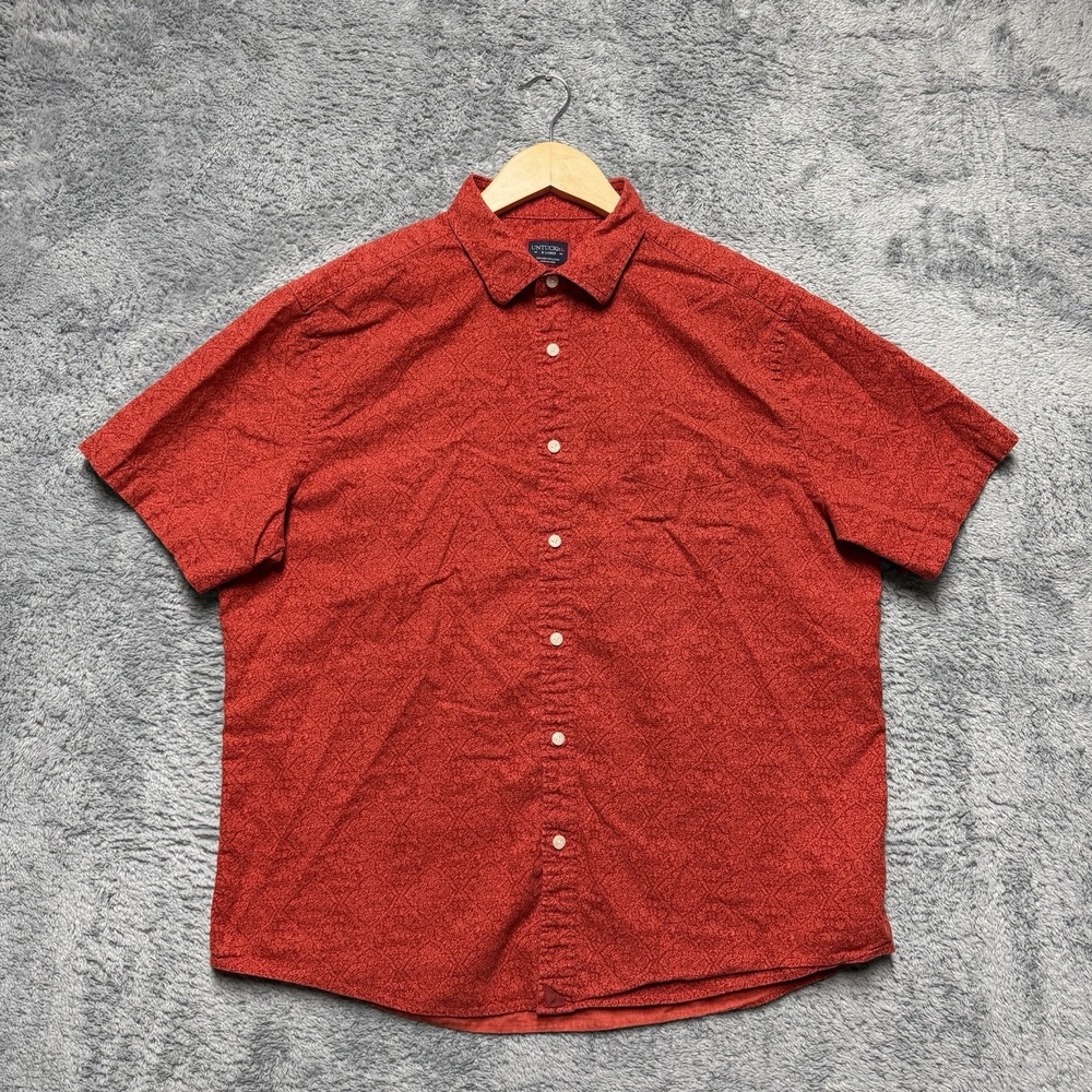 UNTUCKit Kurtz Shirt Mens XL Red Paisley Linen Blend Short Sleeve Button Up